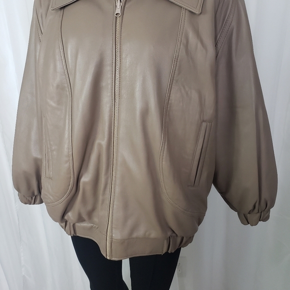 Reversible leather and faux fur coat taupe brown large unique heavy gorgeous - Picture 4 of 11